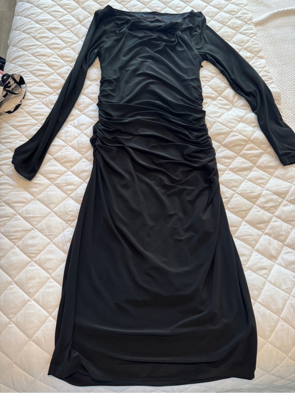 White House Black Market Black Long-Sleeve Ruched Midi Dress
